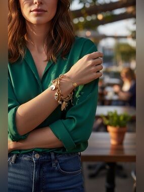 Vince Camuto Gold-Tone Charm Bracelet with Clear Crystal Accents | NWT
